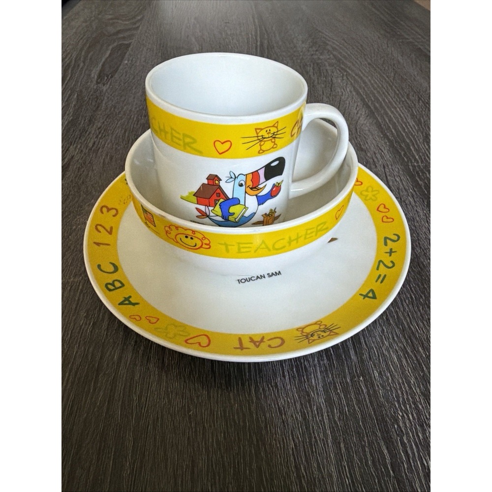 Vintage 1983 Kelloggs Toucan Sam 3pc Breakfast Set Plate Bowl Mug Papel Japan